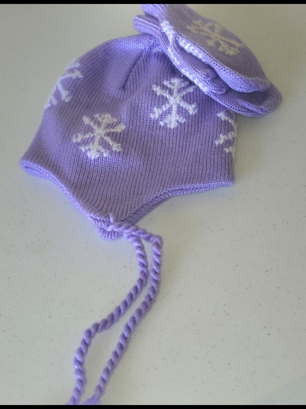 Purple Knit Snowflake Earflap Hat with Mittens-NWT